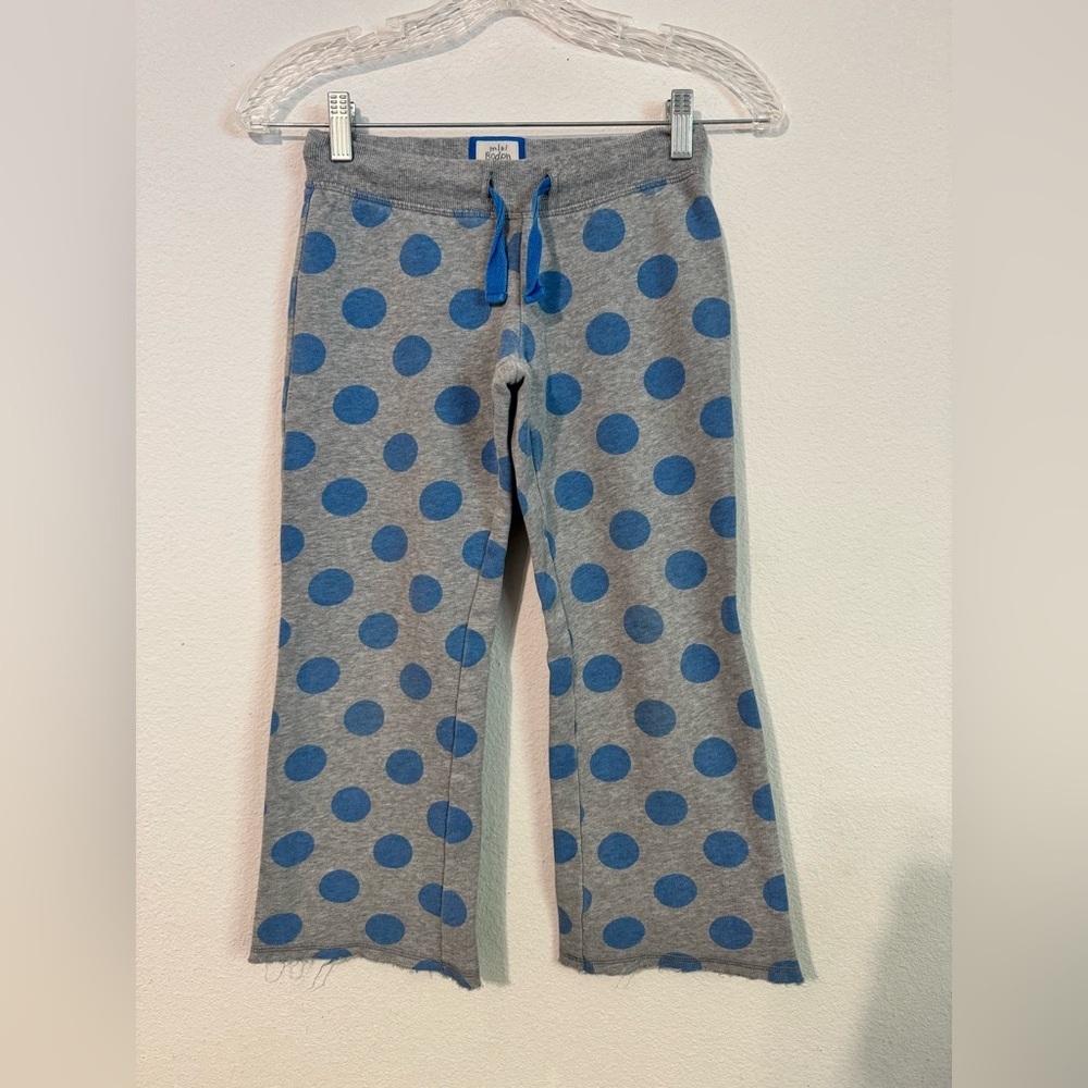 Boden Girls 9 years Gray fleece cotton Pants with Blue Polka Dots